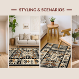 Ultra Soft Area Rug, Non Slip, Stain Resistant, Washable Area Rugs for Living Room, Bedroom, Rustic Southwestern Tiled Motif(Brown)