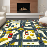 Ultra Soft Area Rug, Non Slip, Stain Resistant, Washable Area Rugs for Living Room, Bedroom, Engaging Vehicle Pathway Illustration(Yellow)