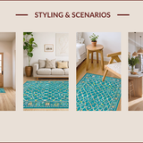 Ultra Soft Area Rug, Non Slip, Stain Resistant, Washable Area Rugs for Living Room, Bedroom, Elegant Teal Geometric Motif(Blue)