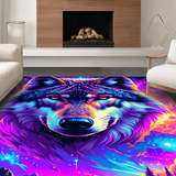 Ultra Soft Area Rug, Non Slip, Stain Resistant, Washable Area Rugs for Living Room, Bedroom, Fierce 3D Cosmic Wolf Design(Purple)
