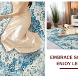 Ultra Soft Area Rug, Non Slip, Stain Resistant, Washable Area Rugs for Living Room, Bedroom, Elegant Light Blue Medallion Design(Blue)