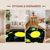 Ultra Soft Area Rug, Non Slip, Stain Resistant, Washable Area Rugs for Living Room, Bedroom, Whimsical Galactic Exploration Theme(Yellow)