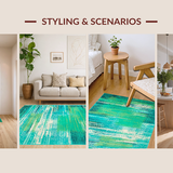 Ultra Soft Area Rug, Non Slip, Stain Resistant, Washable Area Rugs for Living Room, Bedroom, Chic Turquoise Green Fluid Design(Blue)