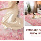 Ultra Soft Area Rug, Non Slip, Stain Resistant, Washable Area Rugs for Living Room, Bedroom, Romantic Vintage Rose Aesthetic(Pink)