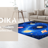 Ultra Soft Area Rug, Non Slip, Stain Resistant, Washable Area Rugs for Living Room, Bedroom, Playful Solar System Graphic Style(Blue)