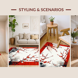 Ultra Soft Area Rug, Non Slip, Stain Resistant, Washable Area Rugs for Living Room, Bedroom, Contemporary Plum Blossom Design(Red)
