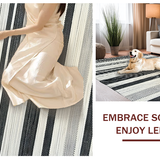 Ultra Soft Area Rug, Non Slip, Stain Resistant, Washable Area Rugs for Living Room, Bedroom, Rustic Cream and Black Linear Motif(Black)