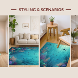 Ultra Soft Area Rug, Non Slip, Stain Resistant, Washable Area Rugs for Living Room, Bedroom, Aquatic Wonderland Rug With Coral Garden Turtle Sanctuary Pattern(Blue)