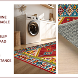 Ultra Soft Area Rug, Non Slip, Stain Resistant, Washable Area Rugs for Living Room, Bedroom, Elegant Ethnic Colorful Design(Red)