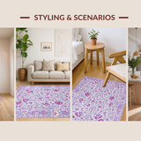 Ultra Soft Area Rug, Non Slip, Stain Resistant, Washable Area Rugs for Living Room, Bedroom, Lush Retro Flower Aesthetic(Purple)