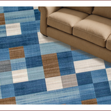 Ultra Soft Area Rug, Non Slip, Stain Resistant, Washable Area Rugs for Living Room, Bedroom, Elegant Earthy Toned Checkered Aesthetic(Blue)