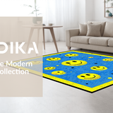Ultra Soft Area Rug, Non Slip, Stain Resistant, Washable Area Rugs for Living Room, Bedroom, Retro Joyful Face Motif(Blue)