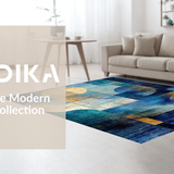 Ultra Soft Area Rug, Non Slip, Stain Resistant, Washable Area Rugs for Living Room, Bedroom, Boho Chic Gradient Mosaic Rug with Blue Gold Tones, Artistic Geometric Array(Blue)