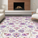 Ultra Soft Area Rug, Non Slip, Stain Resistant, Washable Area Rugs for Living Room, Bedroom, Vibrant Flower-Laden Round Canvas(White)