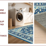 Ultra Soft Area Rug, Non Slip, Stain Resistant, Washable Area Rugs for Living Room, Bedroom, Rustic Cream and Gold Medallion(Blue)