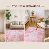 Ultra Soft Area Rug, Non Slip, Stain Resistant, Washable Area Rugs for Living Room, Bedroom, Rustic Textured Geometric Harmony(Pink)