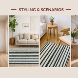 Ultra Soft Area Rug, Non Slip, Stain Resistant, Washable Area Rugs for Living Room, Bedroom, Farmhouse Laundry Room Mat, Black & White Striped Pattern, Flat-Weave Design(Black)
