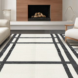 Ultra Soft Area Rug, Non Slip, Stain Resistant, Washable Area Rugs for Living Room, Bedroom, Contemporary Striped Earthy Aesthetic(White)