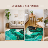 Ultra Soft Area Rug, Non Slip, Stain Resistant, Washable Area Rugs for Living Room, Bedroom, Sleek Emerald Marble Motif(Green)
