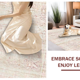 Ultra Soft Area Rug, Non Slip, Stain Resistant, Washable Area Rugs for Living Room, Bedroom, Neutral Light Boho Pattern(Pink)