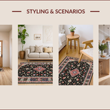 Ultra Soft Area Rug, Non Slip, Stain Resistant, Washable Area Rugs for Living Room, Bedroom, Elegant Floral Arch Motif(Black)