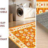 Ultra Soft Area Rug, Non Slip, Stain Resistant, Washable Area Rugs for Living Room, Bedroom, Cheerful Modern Botanical Design(Orange)