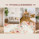 Ultra Soft Area Rug, Non Slip, Stain Resistant, Washable Area Rugs for Living Room, Bedroom, Elegant Peach Floral Rug with Artistic Flower Arrangement for Home(Ivory)