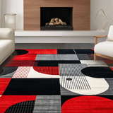 Ultra Soft Area Rug, Non Slip, Stain Resistant, Washable Area Rugs for Living Room, Bedroom, Dynamic Monochrome Rhythm Patterns(Red)