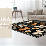 Ultra Soft Area Rug, Non Slip, Stain Resistant, Washable Area Rugs for Living Room, Bedroom, Elegant Floral-Insect Hybrid Design(Black)