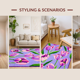 Ultra Soft Area Rug, Non Slip, Stain Resistant, Washable Area Rugs for Living Room, Bedroom, Elegant Tulip Bouquet Decorative Theme(Purple)