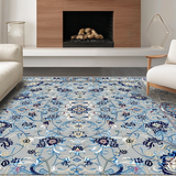 Ultra Soft Area Rug, Non Slip, Stain Resistant, Washable Area Rugs for Living Room, Bedroom, Stylish Ornate Blue Pattern(Gray)
