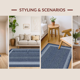 Ultra Soft Area Rug, Non Slip, Stain Resistant, Washable Area Rugs for Living Room, Bedroom, Contemporary Navy Square Motif(Blue)