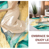 Ultra Soft Area Rug, Non Slip, Stain Resistant, Washable Area Rugs for Living Room, Bedroom, Chic Turquoise and Gold Fusion(Gold)