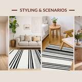 Ultra Soft Area Rug, Non Slip, Stain Resistant, Washable Area Rugs for Living Room, Bedroom, Fashionable Black and White Striped Rug Perfect for Porch and Entryway(Black)
