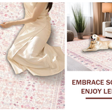 Ultra Soft Area Rug, Non Slip, Stain Resistant, Washable Area Rugs for Living Room, Bedroom, Elegant Blush Pink Low Pile Rug with Mauve Floral and Geometric Fusion(Pink)