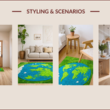 Ultra Soft Area Rug, Non Slip, Stain Resistant, Washable Area Rugs for Living Room, Bedroom, Educational Green World Map Rug for Kids Classroom(Green)