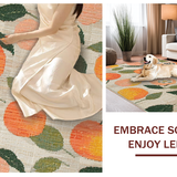 Ultra Soft Area Rug, Non Slip, Stain Resistant, Washable Area Rugs for Living Room, Bedroom, Blush Fruit Pattern Carpet Bright Orange Green White Design(Beige)