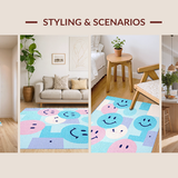 Ultra Soft Area Rug, Non Slip, Stain Resistant, Washable Area Rugs for Living Room, Bedroom, Whimsical Colorful Character Pattern(Blue)
