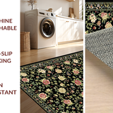 Ultra Soft Area Rug, Non Slip, Stain Resistant, Washable Area Rugs for Living Room, Bedroom, Contemporary Lush Floral Ensemble(Black)