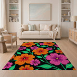 Vibrant Orange Pink Hibiscus Floral Area Rug