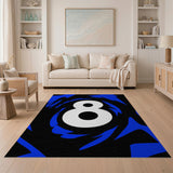 ODIKA Modern Abstract Number 8 Blue & Black Washable Rug - Low Pile Non-Slip Area Rug