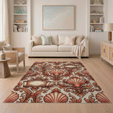Ornate Orange Shell Leaf Baroque Rug