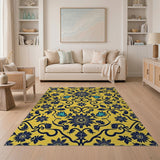 Yellow Navy Floral Vintage Area Rug