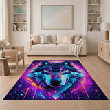 Neon Cyberpunk Wolf Head Area Rug