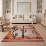 Pink Cactus Desert Sunset Area Rug