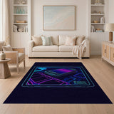 Geometric Modern Neon Cyber Circuit Geometric Area Rug