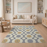 Slate Gray Mustard Yellow Geometric Floral Rug