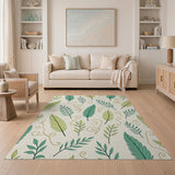 Green Fern Leaf Feather Pattern Area Rug