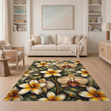 Yellow Floral Vintage Washable Area Rug