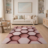 Pink 3D Hexagon Geometric Area Rug